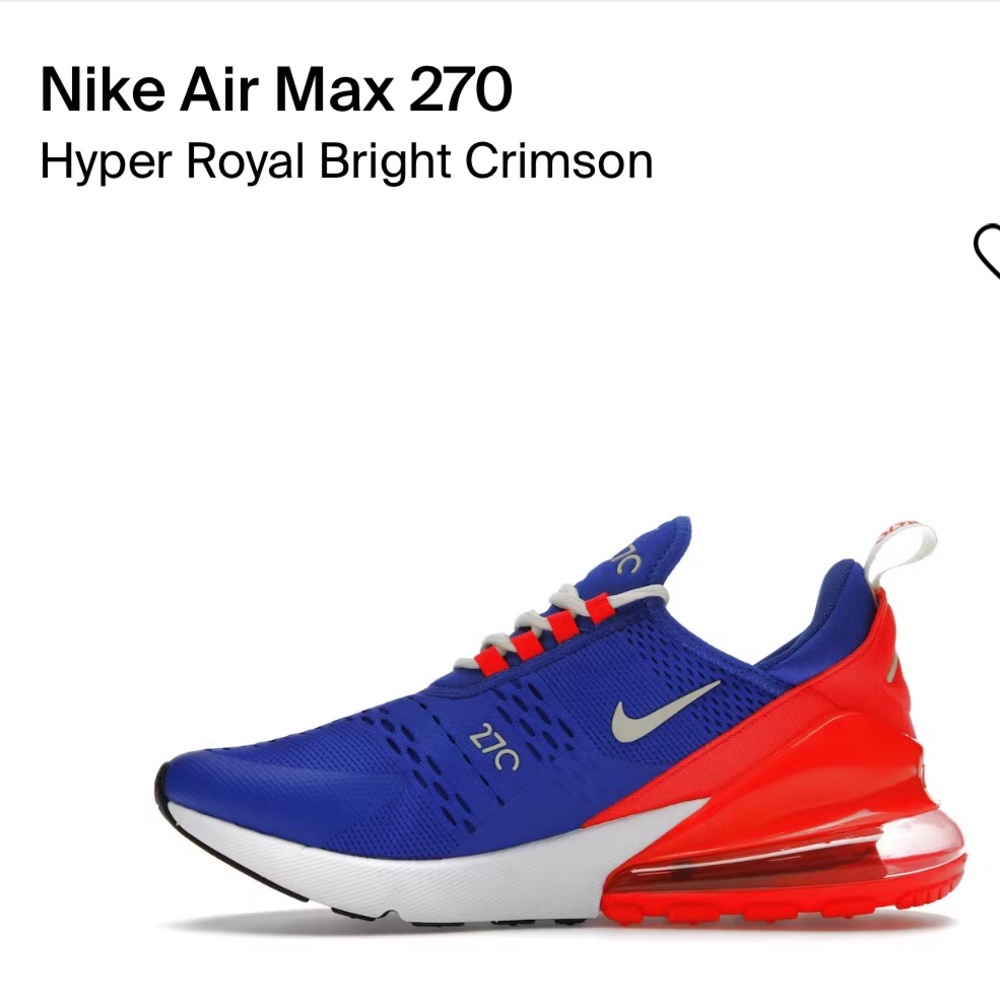 Nike Air Max 270 Hyper Royal - DM8315400.  Men’s 9.5.         Open box top